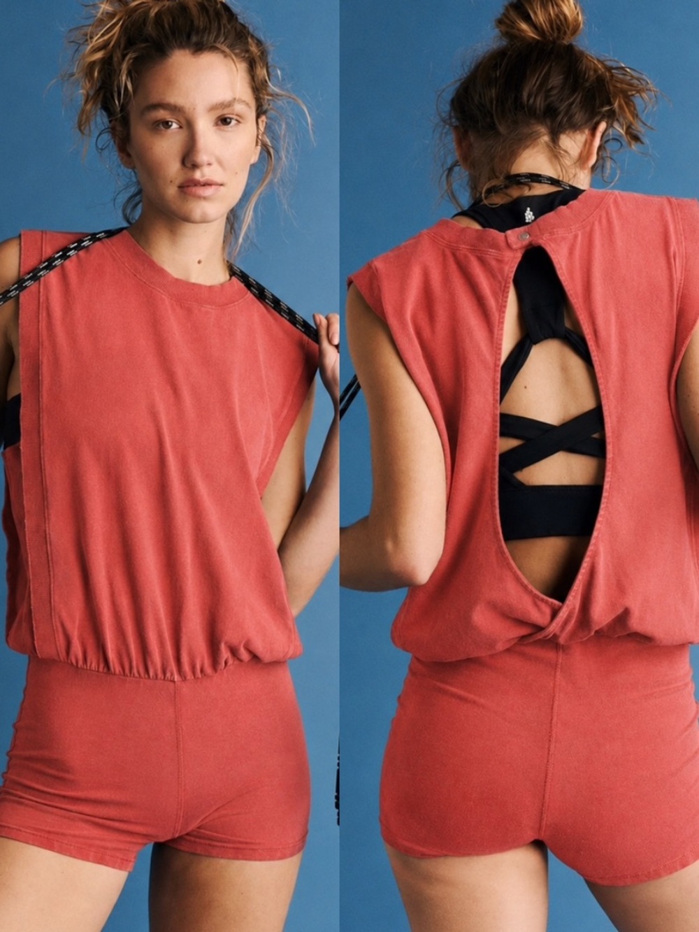 NWT Free People Movement Hot Shot Shortsie One Piece Onesie Romper Fired Up